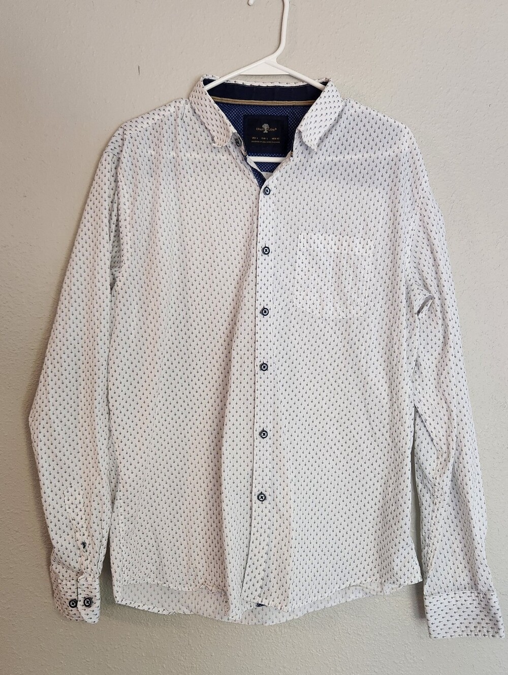 Men's Craft+Flow White Patterned Button Down Dress Shirt Size L